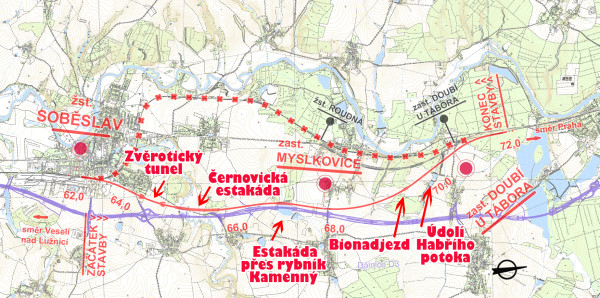 Situace stavby Soběslav - Doubí