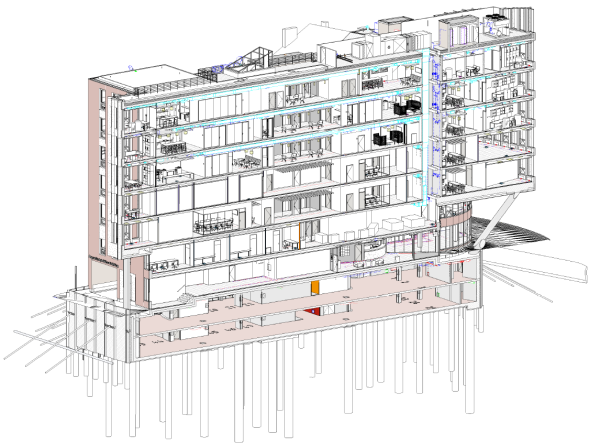 Výřez z 3D modelu v cad programu Revit: podklad pro realizaci