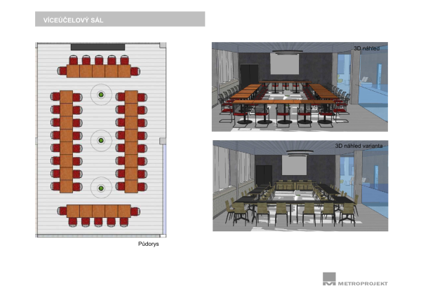 3D náhled - multifunkční sál
